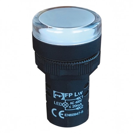 Індикаторна лампа Promfactor FPL230W, AC/DC230V, LED, Ø22mm, біла (FPL230W)